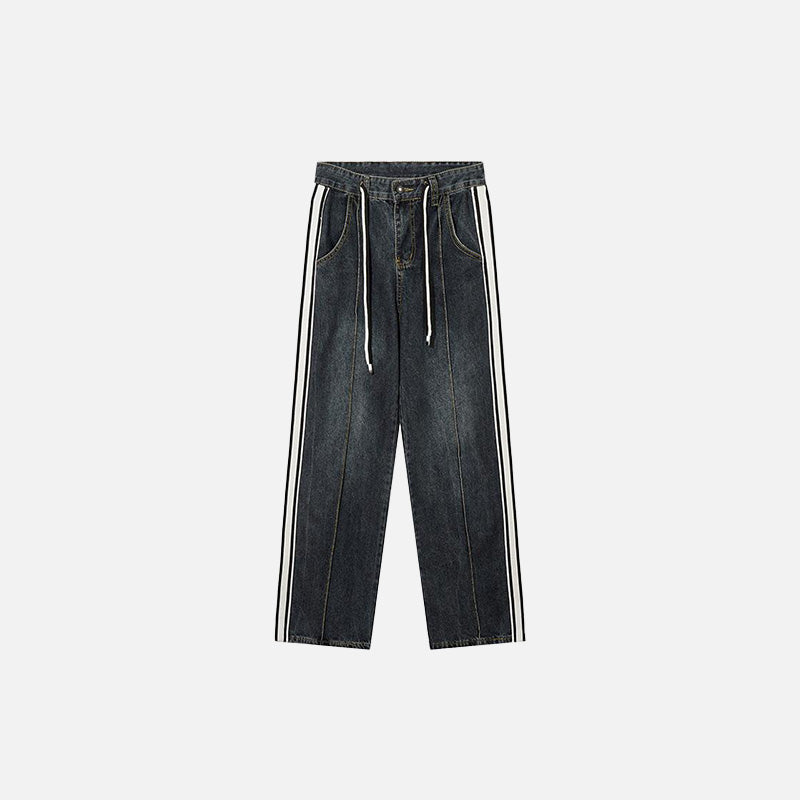 Front view of the Vintage Side Stripes Drawstring Jeans in a gray background 