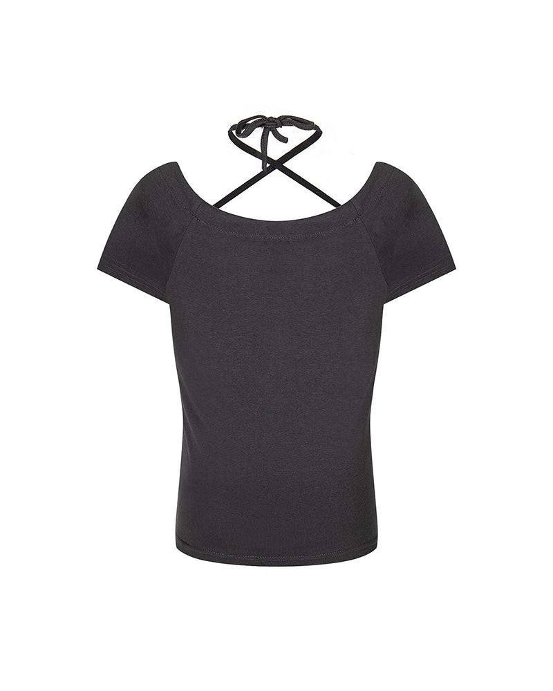 Distressed Graphic Off-Shoulder Tee