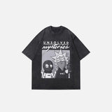 Front view of the black Rick & Morty Loose Washed T-shirt in a gray background 