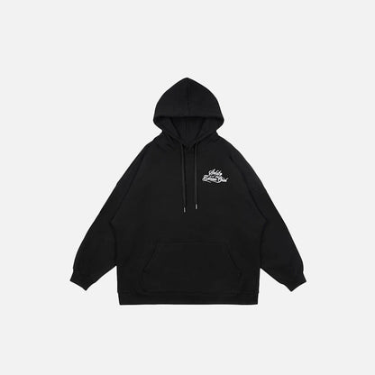 Front view of the black Y2K Silent Gesture Hoodie in a gray background
