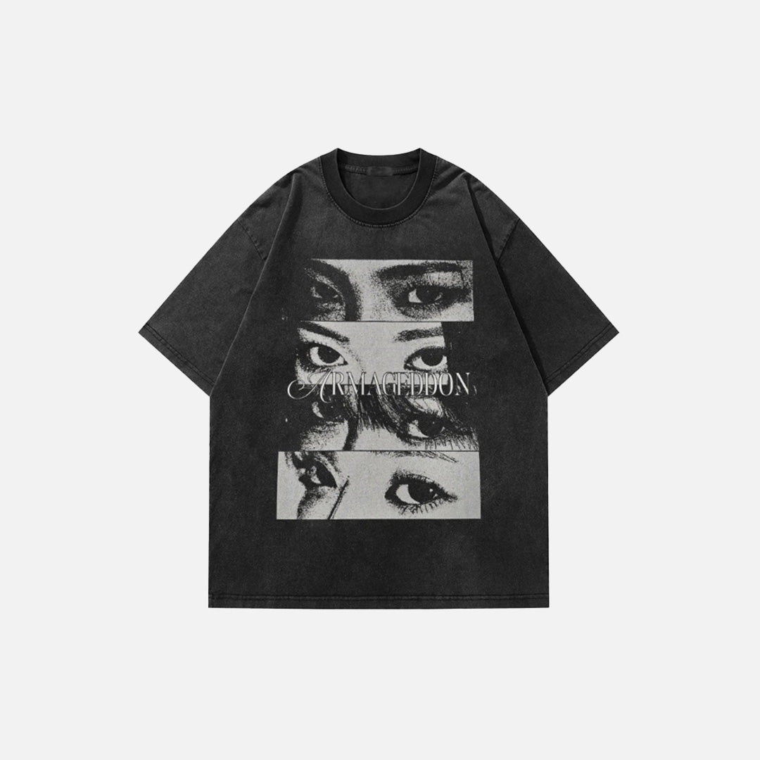 Front view of the black Vision Frenzy Graphic T-shirt in a gray background