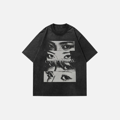 Front view of the black Vision Frenzy Graphic T-shirt in a gray background