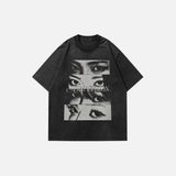 Front view of the black Vision Frenzy Graphic T-shirt in a gray background