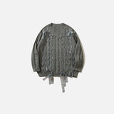 Front view of the gray Solid Color V-Neck Knitted Sweater in a gray background