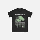 Front view of the black Silent Hill 2 Graphic T-Shirt in a gray background