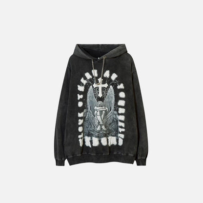 Vintage Angel Cross Print Hoodie