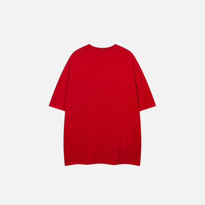 Back view of the red Chinese Dragon Graphic T-shirt in a gray background