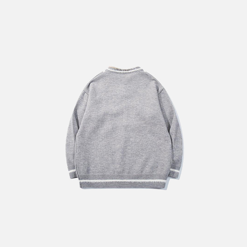 Back view of the grey Vintage Drawstring Oversized Sweater in a gray background