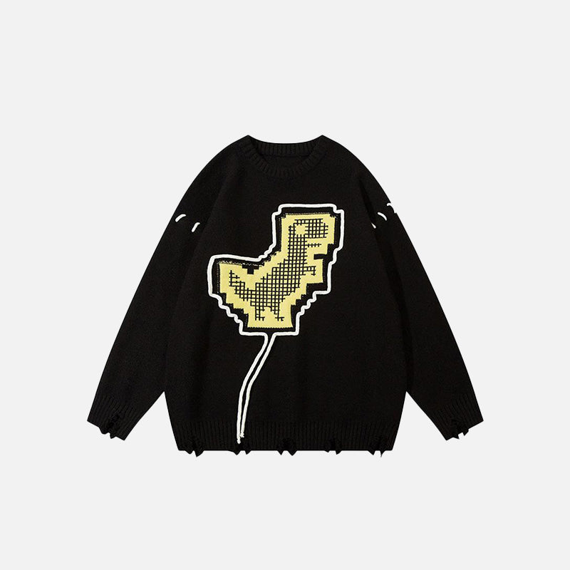 Front view of the black No internet T-Rex Ripped Loose Sweater in a gray background
