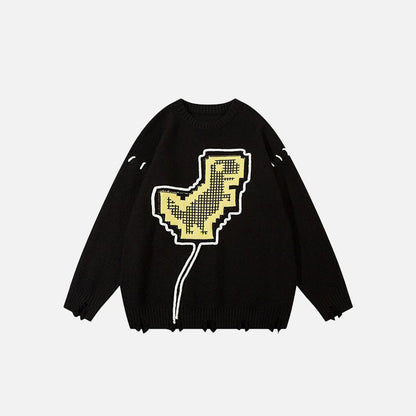 Front view of the black No internet T-Rex Ripped Loose Sweater in a gray background