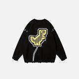 Front view of the black No internet T-Rex Ripped Loose Sweater in a gray background
