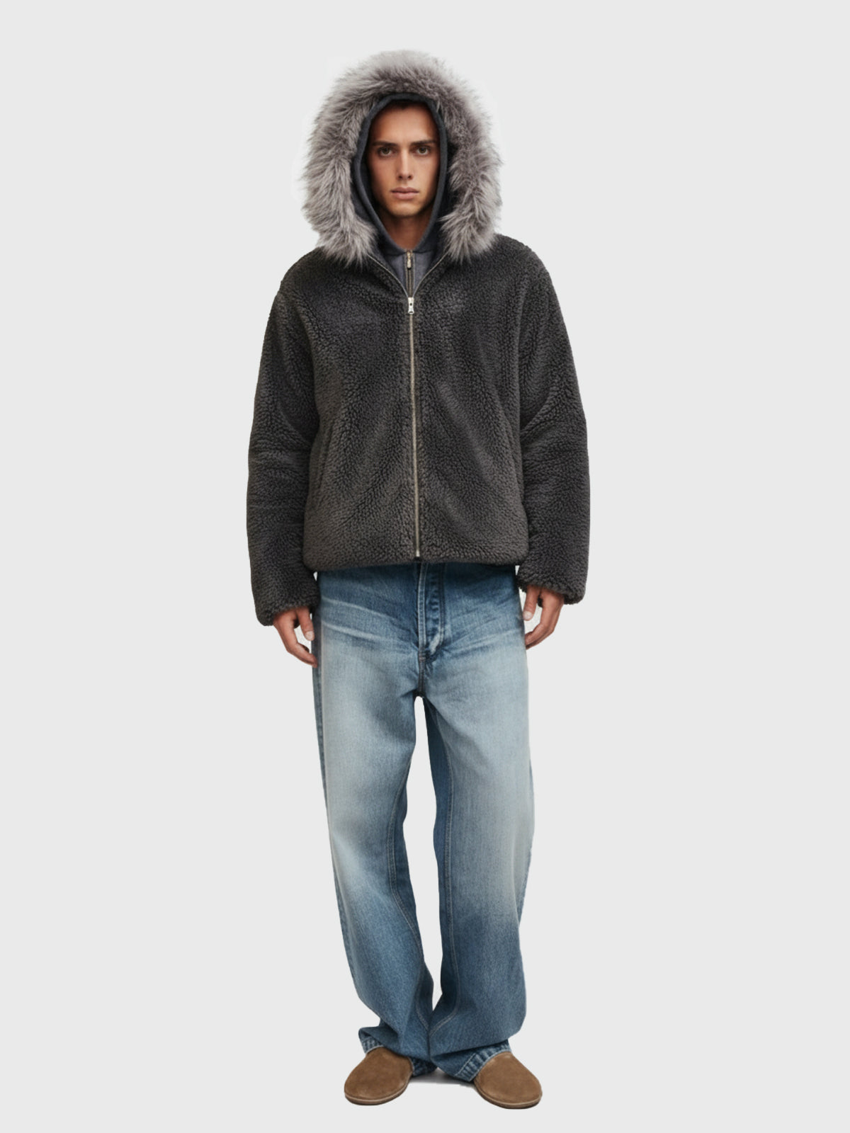 Thesupermade Fur Hooded Quilted Sherpa Jacket - 2304; Coffee / S, Coffee / M, Coffee / L, Coffee / XL, Coffee / 2XL