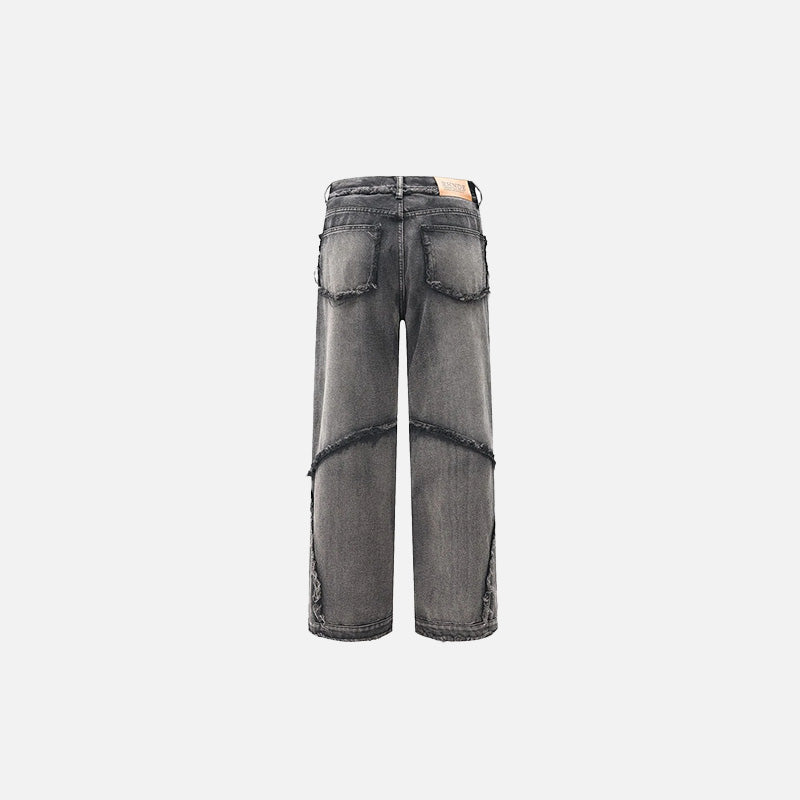 Front view of the black Crisscross Stitch Baggy Jeans in a gray background