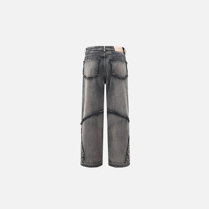 Front view of the black Crisscross Stitch Baggy Jeans in a gray background