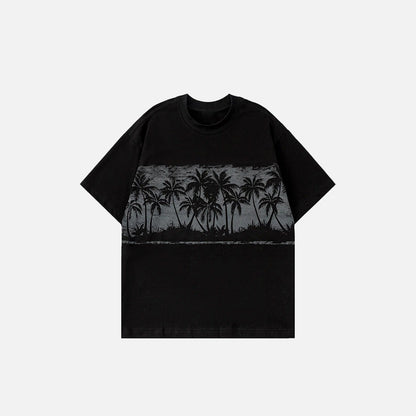 Front view of the black The Island Graphic T-shirt in a gray background 