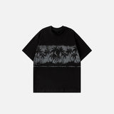 Front view of the black The Island Graphic T-shirt in a gray background 