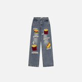 Food Court Embroidery Denim Pants