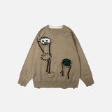 Funny Faces Pattern Ripped Sweater