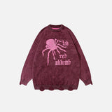 Spider Web Graphic Ripped Sweater