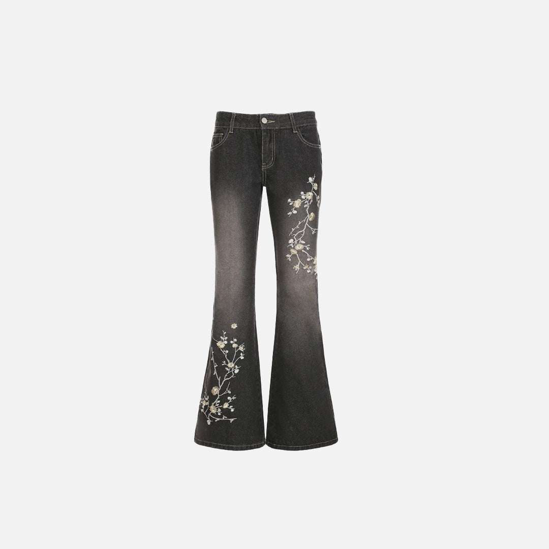 Floral Embroidered Flared Jeans