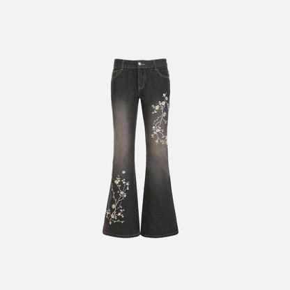 Floral Embroidered Flared Jeans