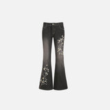 Floral Embroidered Flared Jeans