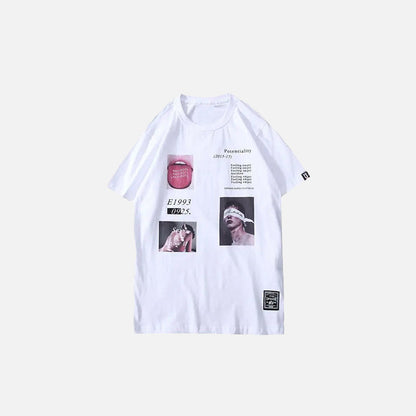 Front view of the white Y2k Potentiality Graphic T-shirt in a gray background 