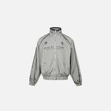 Front view of the gray Edge Runner Windbreaker Jacket in a gray background