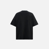 Back view of the black Loose Animal Graphic T-shirt in a gray background