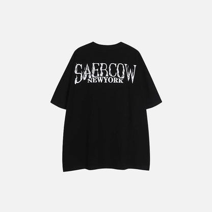 Back view of the black Shadow Grunge Oversized T-shirt in a gray background