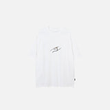 Front view of the white Vintage Loose Simple Design T-shirt in a gray background 