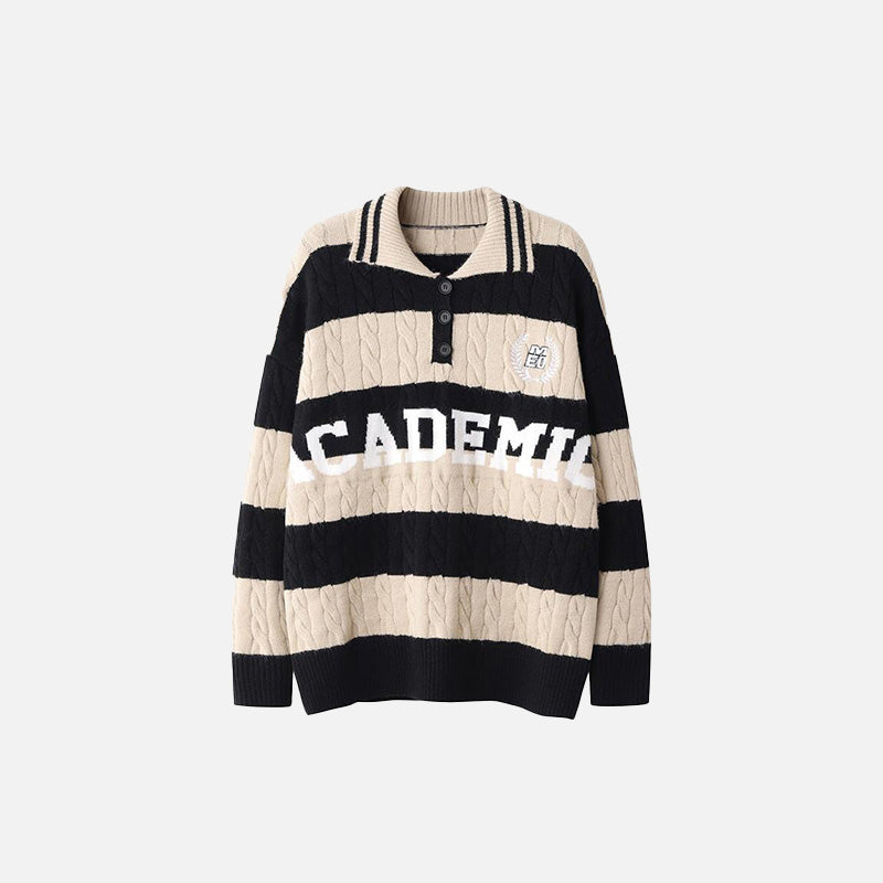Y2k Polo Striped Loose Sweater