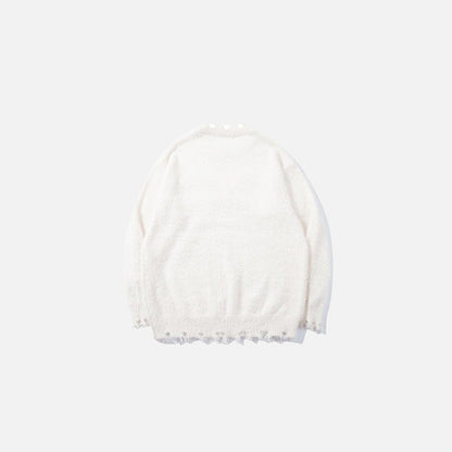 Back view of the white Bow-Knot Embellished Sweater in a gray background