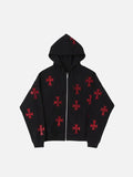 Y2K Cross Print Zip Up Hoodie