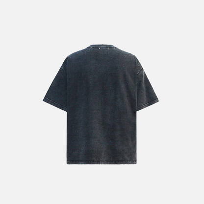 Back view of the black Loose Printed T-shirt in a gray background