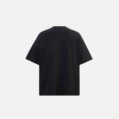 Back view of the black Serpent Swirl Graphic T-shirt in a gray background