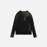 Back view of the black Loose Ripple Knitted Sweater in a gray background