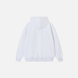 Back view of the white Supend Star Hoodie in a gray background 