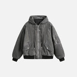 Front view of the gray Structured Utility Hoodie Jacket in a gray background