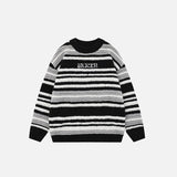 Embroidery Contrast Color Striped Sweater