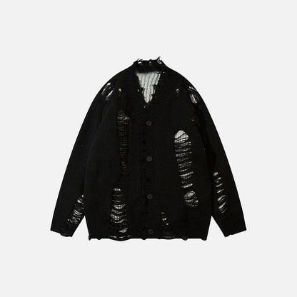 Y2K Ripped V-neck Knitted Cardigan
