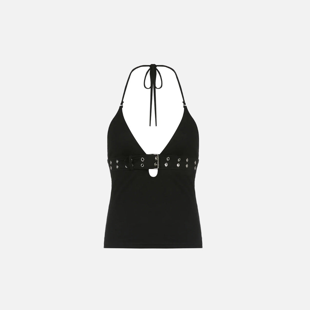 Y2K Women's Halter Neck Belted Top