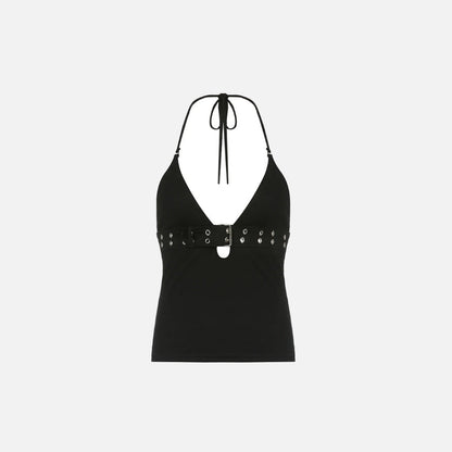 Y2K Women's Halter Neck Belted Top