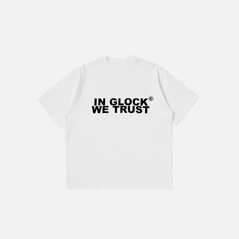 Front view of the white Y2k Vintage Gothic T-Shirt in a gray background
