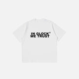 Front view of the white Y2k Vintage Gothic T-Shirt in a gray background