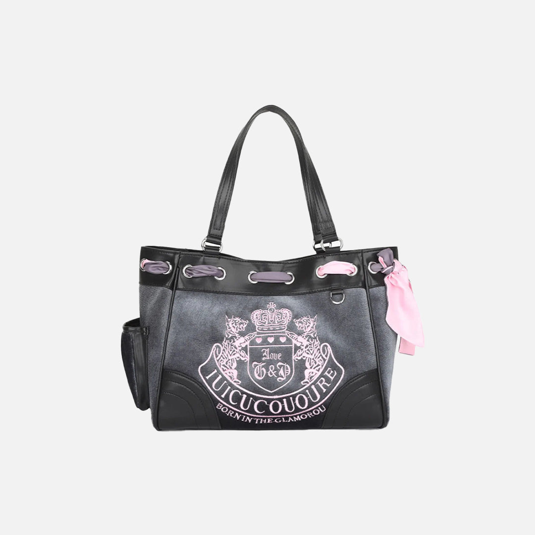 Front view of the gray Boho Chic Shoulder Bag