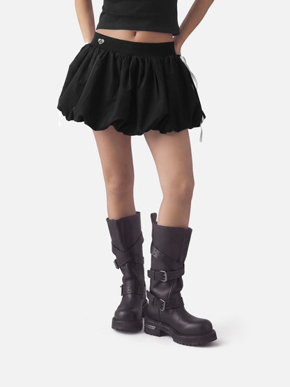 Drawstring Puff Mini Skirt