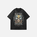 Front view of the black Inner Roar T-shirt in a gray background
