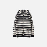 Loose Striped Zip-up Hooded Sweater