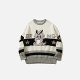 Front view of the grey Fluffy Baby Dragon Knitted Sweater in a gray background